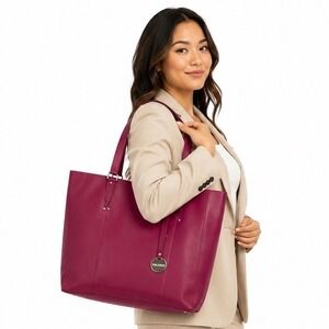 Pulicati Italy Berry Pink‎ Saffiano Leather Tote Bag Crossbody Handbag L 38-12
